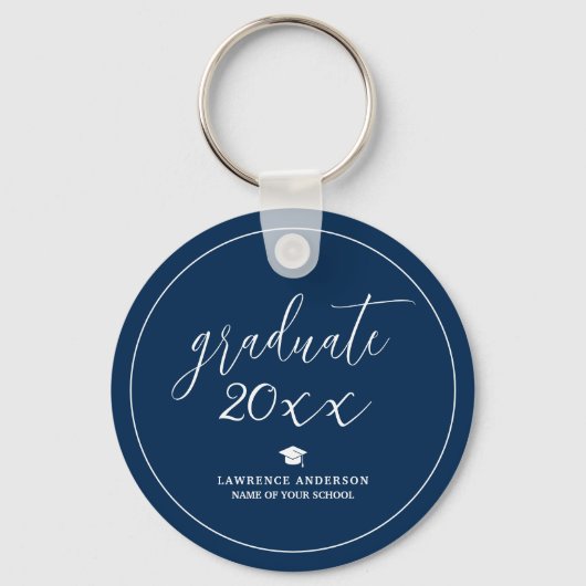 Elegante afgestudeerde in Navy Blue 2026 Afstudere Sleutelhanger (Voorkant)