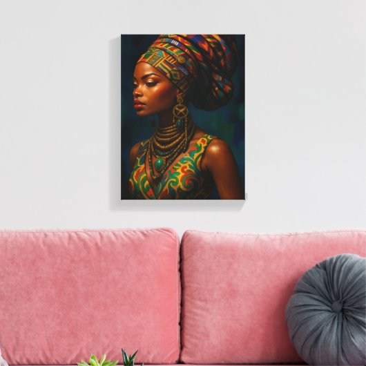 Elegante Afrikaanse vrouw in traditionele kleding  Canvas Afdruk (Insitu (Woonkamer))
