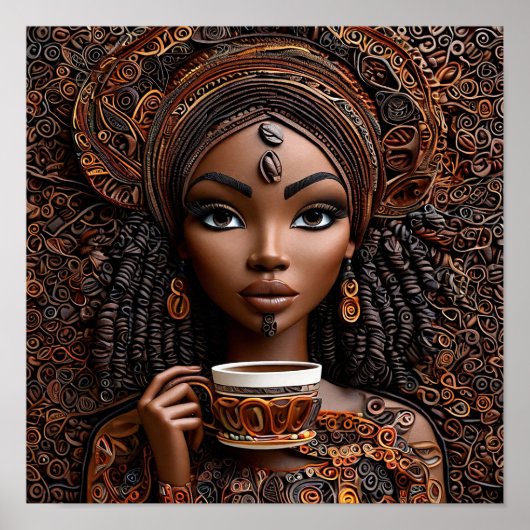 Elegante Afrikaanse vrouw koffie moment levensstij Poster (Voorkant)