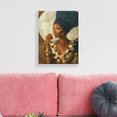 Elegante Afrikaanse vrouw met blauwe hoofddoek Canvas Afdruk (Insitu (Woonkamer))