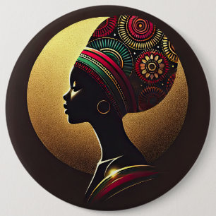 Elegante Afrikaanse vrouw portretillustratie Ronde Button 6,0 Cm