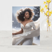 Elegante Afro-Amerikaanse Diva Sneeuwvakantie Kaart (Gele Bloem)