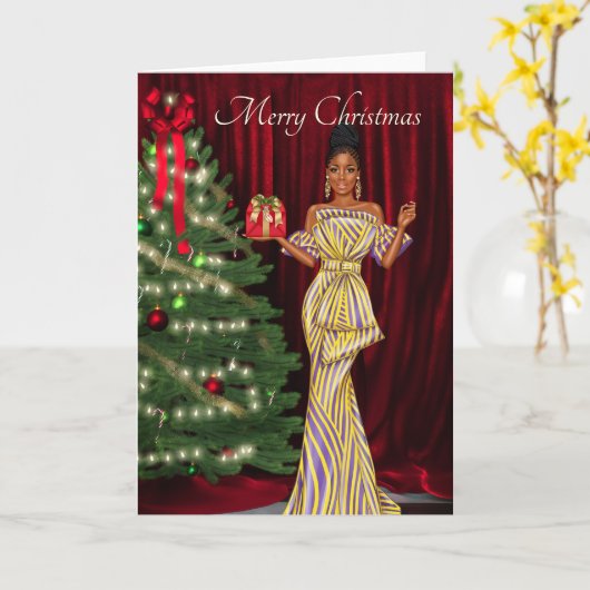 Elegante Afro-Amerikaanse kerst Kaart (Gele Bloem)