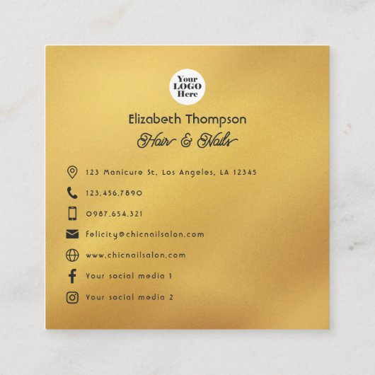 Elegante Afro Chic Hair & Nails Salon Branding Vierkante Visitekaartje (Achterkant)