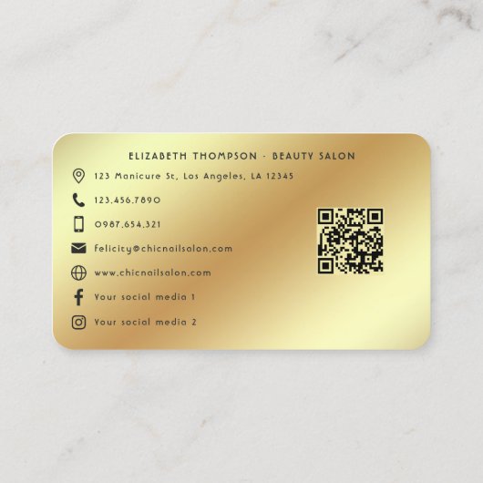 Elegante Afro Glam Melanine Chic Hair & Nail Salon Visitekaartje (Achterkant)