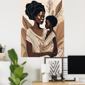 Elegante Afro-moeder en zoon-omhelzing Poster (Thuiskantoor)