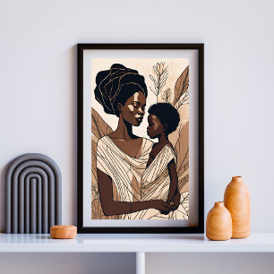 Elegante Afro-moeder en zoon-omhelzing Poster