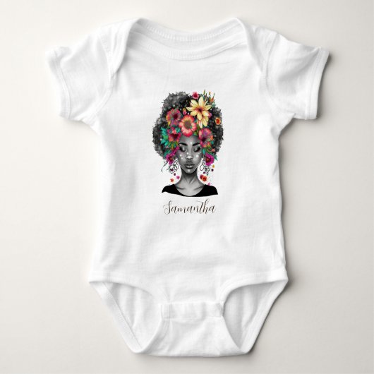 Elegante Afro Vrouw Met Bloemige Baby Romper (Voorkant)