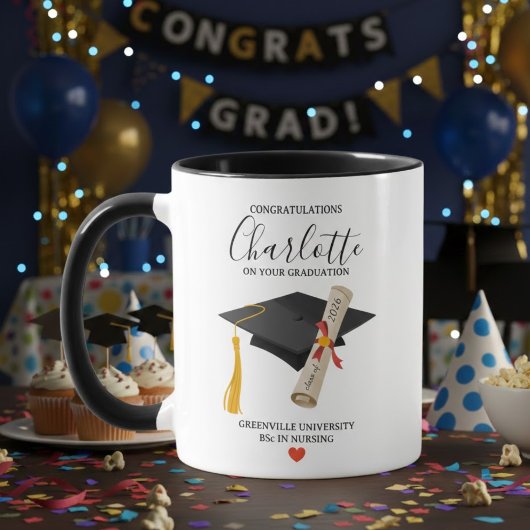 Elegante afstudeer naam diploma mok ontwerp