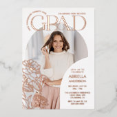 Elegante Afstudeerders Boog Bloemen Fotolijsten Folie Uitnodiging (Voorkant)