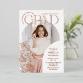 Elegante Afstudeerders Boog Bloemen Fotolijsten Folie Uitnodiging (Staand Voorkant)