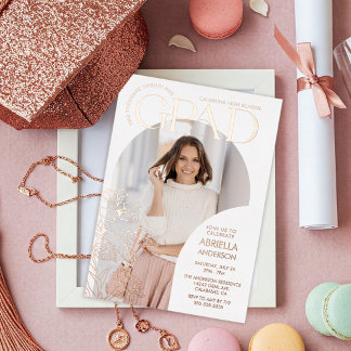 Elegante Afstudeerders Boog Bloemen Fotolijsten Folie Uitnodiging