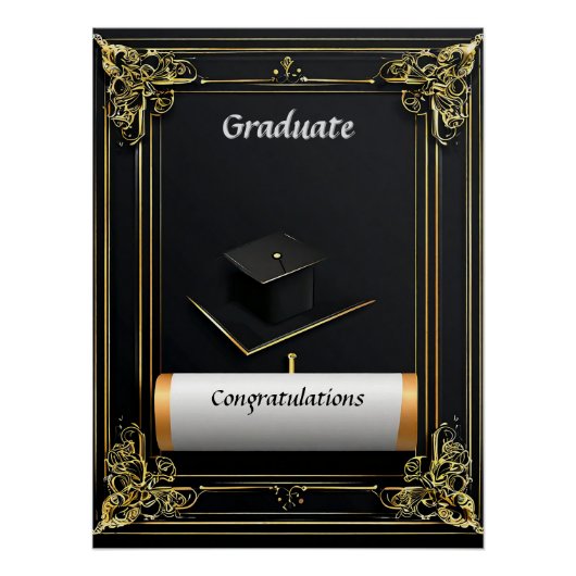 Elegante afstudeerdiploma met baret perfect poster (Voorkant)