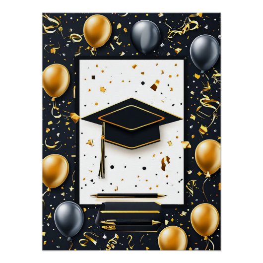Elegante afstudeerdiploma met baret perfect poster (Voorkant)