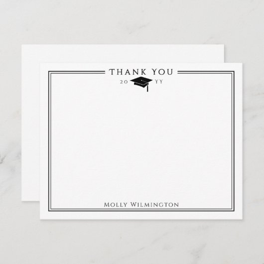 Elegante afstudeerdop & kwastje zwart & wit bedankkaart (Voorkant / Achterkant)