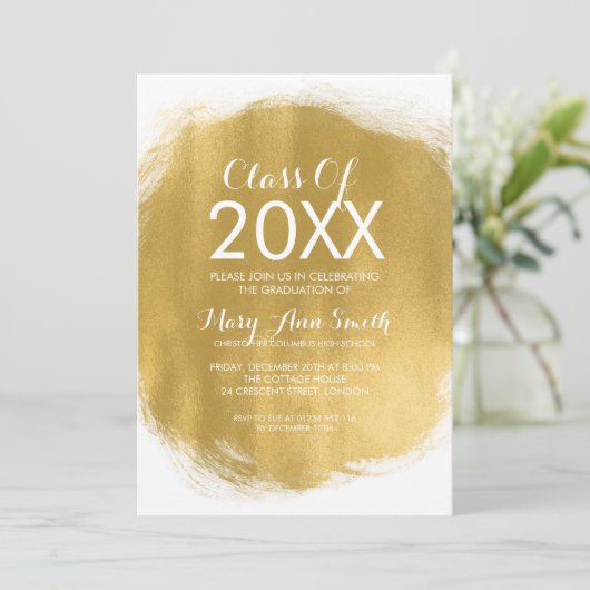 Elegante afstudeerfeest gouden verf look kaart (Staand voorkant)