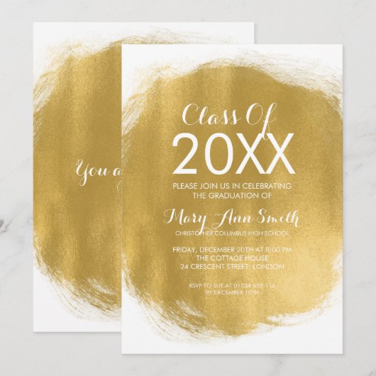 Elegante afstudeerfeest gouden verf look kaart (Voorkant / Achterkant)