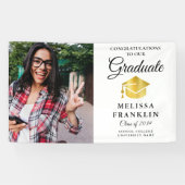 Elegante afstudeerfoto gouden baret afstuderen spandoek (Horizontaal)