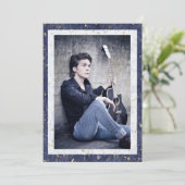 Elegante afstudeerfoto met blauwe witte marmer aankondiging (Staand voorkant)