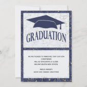 Elegante afstudeerfoto met blauwe witte marmer aankondiging (Achterkant)