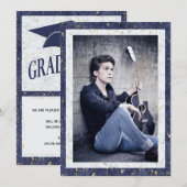 Elegante afstudeerfoto met blauwe witte marmer aankondiging (Voorkant / Achterkant)