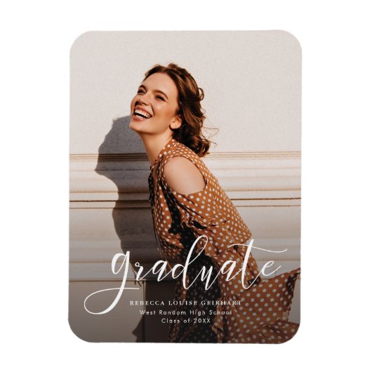Elegante afstudeerfoto met script Afstudeeraankond Magneet (Verticaal)