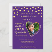 Elegante afstudeerfoto paars en goud afstuderen kaart (Voorkant)