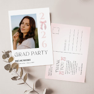 Elegante afstudeerfoto Roze strik Afstudeer Dank j Briefkaart
