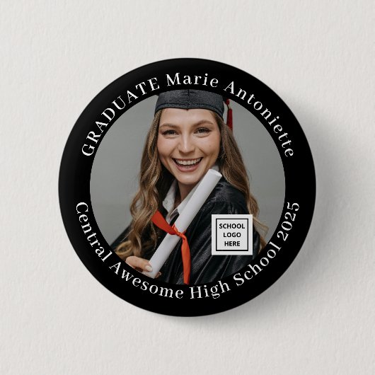Elegante afstudeerfoto School Logo Afstuderen Ronde Button 5,7 Cm (Voorkant)