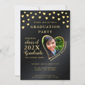 Elegante afstudeerfoto zwart en goud afstuderen kaart (Voorkant)