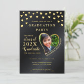 Elegante afstudeerfoto zwart en goud afstuderen kaart (Staand voorkant)