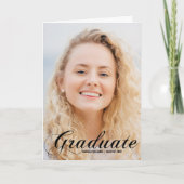 Elegante afstudeerfoto Zwarte Script Vouwkaart Aankondiging (Voorkant)