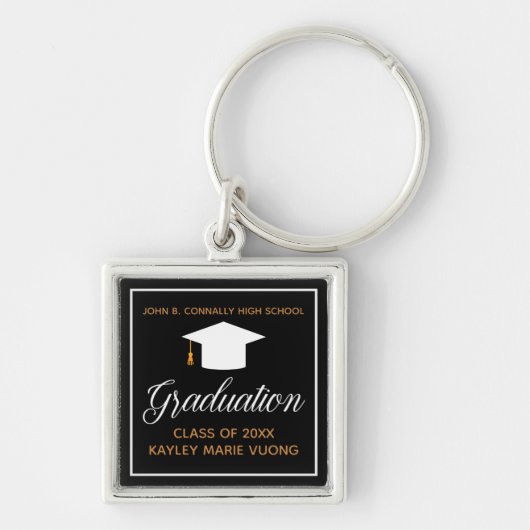 Elegante Afstudeergeschenk Zwart Goud Aangepaste A Sleutelhanger (Voorkant)