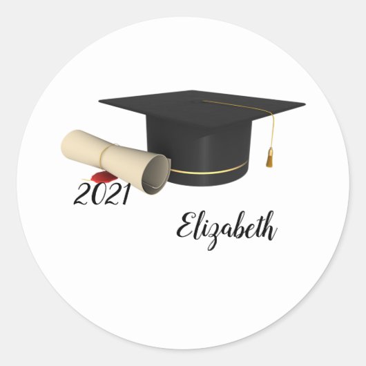 Elegante afstudeerhoed, diploma  ronde sticker (Voorkant)