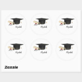 Elegante afstudeerhoed, diploma  ronde sticker (Vel)