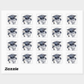 Elegante afstudeerhoed en diploma vierkante sticker (Vel)