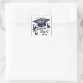 Elegante afstudeerhoed en diploma vierkante sticker (Tas)