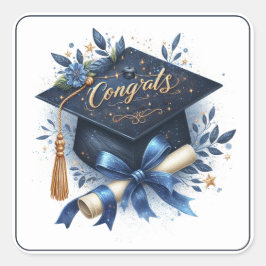 Elegante afstudeerhoed en diploma vierkante sticker