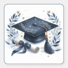 Elegante afstudeerhoed en diploma vierkante sticker