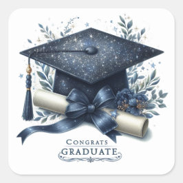 Elegante afstudeerhoed en diploma vierkante sticker