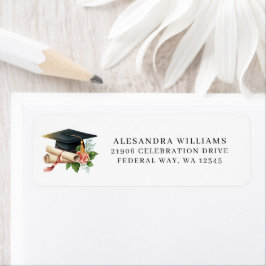 Elegante afstudeerhoed en retouradres voor diploma etiket