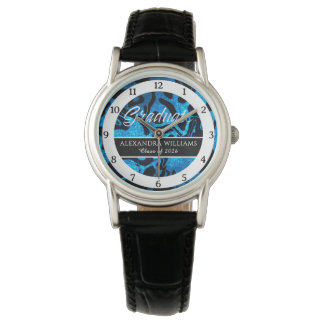 Elegante Afstudeerklas 2026 Blauwe Glittergolven Horloge