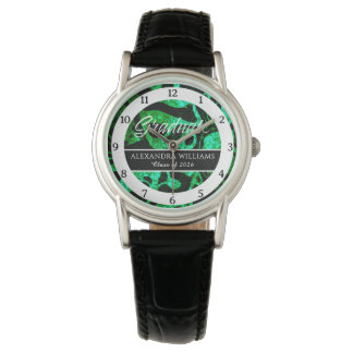 Elegante Afstudeerklas 2026 Groene Glittergolven Horloge
