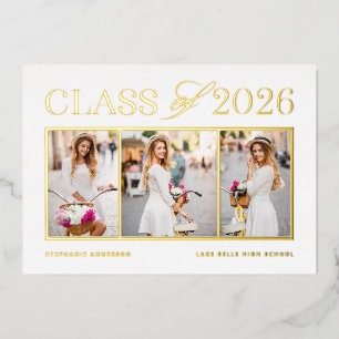 Elegante Afstudeerklas van 2024 Drie Foto Afstudee Folie Uitnodiging