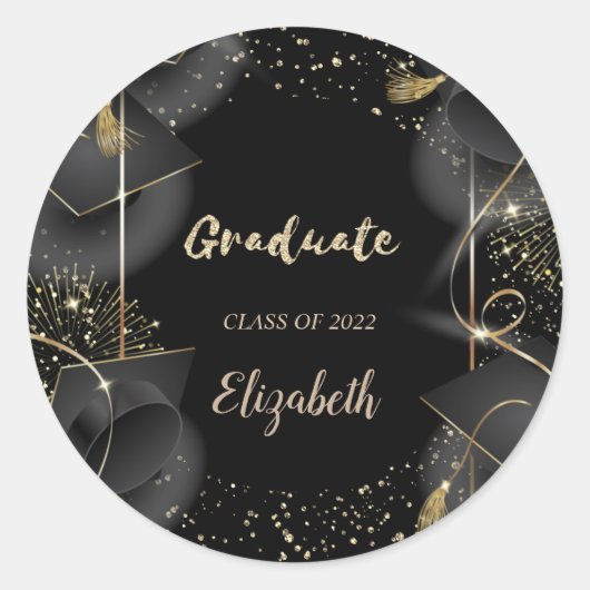 Elegante afstudeermuts, confetti  ronde sticker (Voorkant)