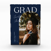 Elegante afstudeernaam en school donkerblauw fotoblokken (Voorkant)