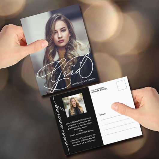 Elegante afstudeerscriptie Foto Afstudeeraankondig Briefkaart