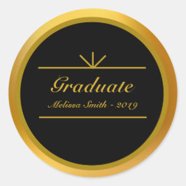 Elegante afstudeersticker goud en zwart ronde sticker