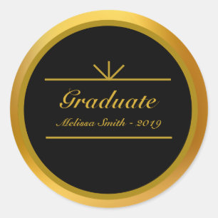 Elegante afstudeersticker goud en zwart ronde sticker