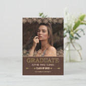 Elegante afstudeeruitnodigingen | Gouden kant Glit Kaart (Staand voorkant)